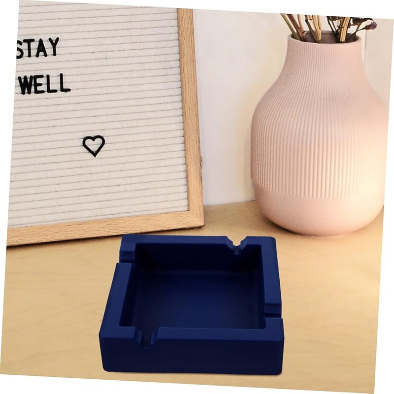 Silicone Ashtray High Temperature Resistant Square Indoor Outdoor Easy Clean Blue - Image 2